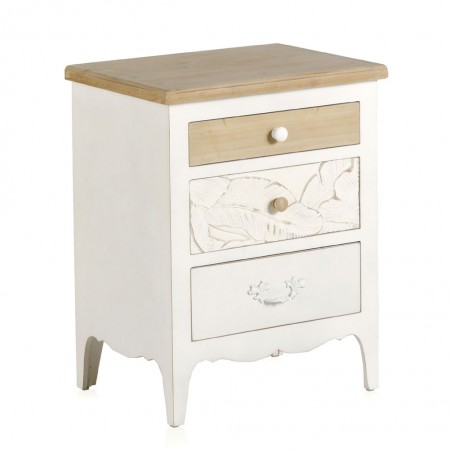 Mesita 3 cajones 48x35x61h frente madera tallada