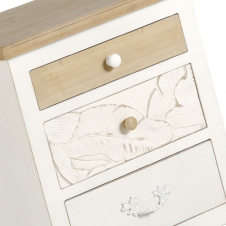 Mesita 3 cajones 48x35x61h frente madera tallada