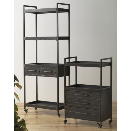 Mesita auxiliar con ruedas estilo industrial 60x35x96h