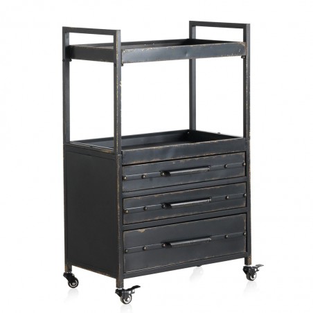 Mesita auxiliar con ruedas estilo industrial 60x35x96h