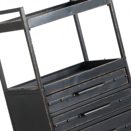 Mesita auxiliar con ruedas estilo industrial 60x35x96h