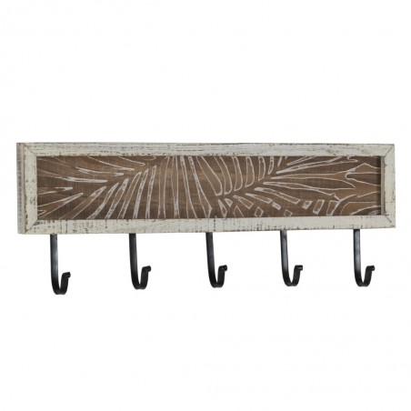 Set 2 percha de pared 5 ganchos 62x22cm decorado hojas