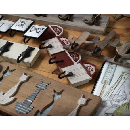 Set 2 perchas pared vintage 4 casitas 50x20cm