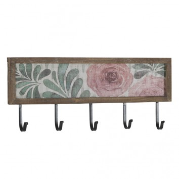 Set 2 perchas pared con flores vintage 60x25cm