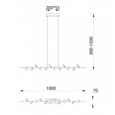 Lámpara de techo altura regulable ADN 12 luces LED