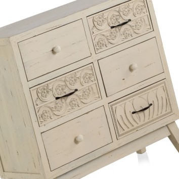 Cajonera retro 76x30x74h madera abeto tallado. 2