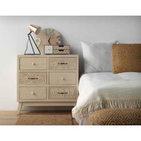 Cajonera retro 76x30x74h madera abeto tallado.