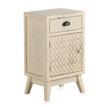 Mesilla retro cajón y puerta 40x30x68h madera abeto tallado