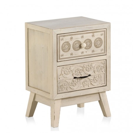 Mesilla retro 2 cajones 40x30x56h madera abeto tallado