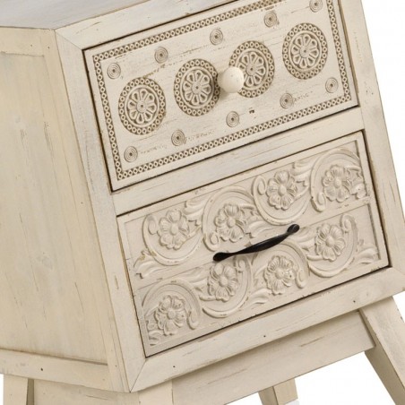 Mesilla retro 2 cajones 40x30x56h madera abeto tallado