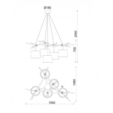 Lámpara de techo 5 luces serie Sabina