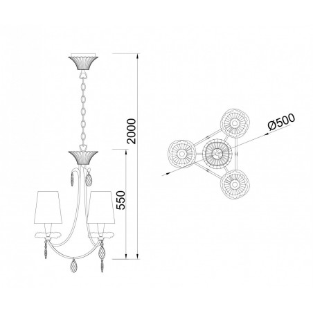 Lámpara de techo estilo clásico SOPHIE plata 3 luces