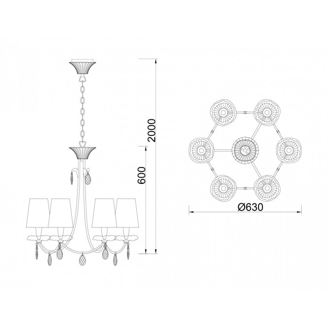 Lámpara de techo estilo clásico SOPHIE plata 6 luces