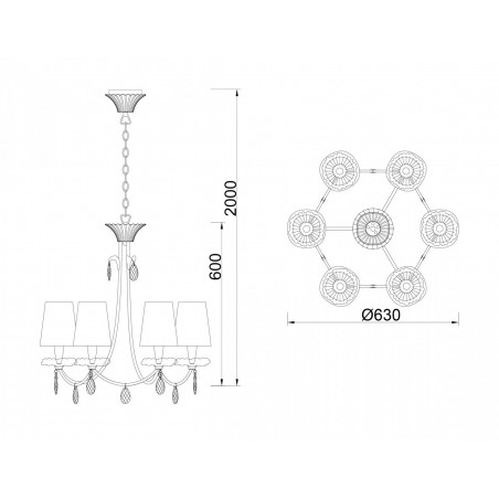 Lámpara de techo estilo clásico SOPHIE plata 6 luces