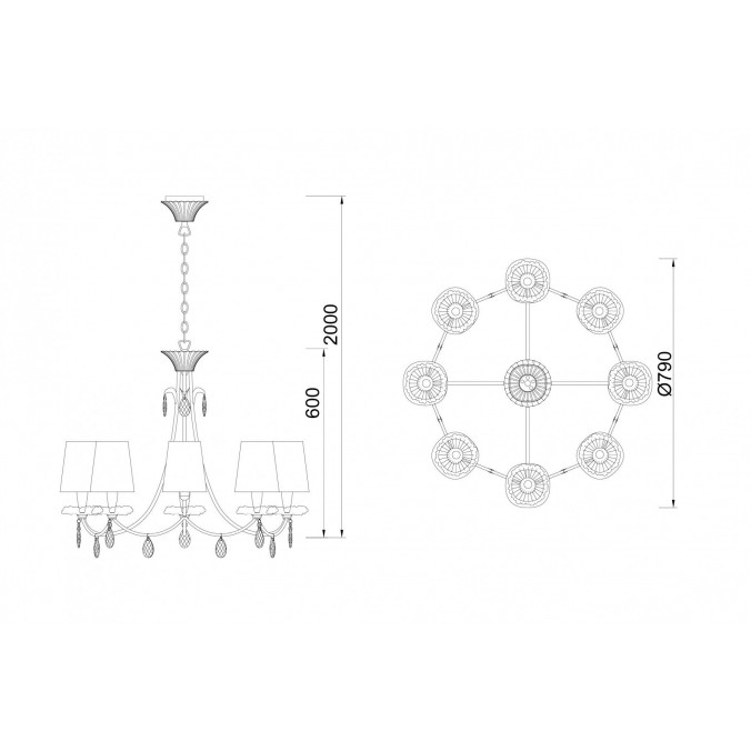 Lámpara de techo estilo clásico SOPHIE plata 8 luces Lámpara de techo estilo clásico SOPHIE plata 8 luces