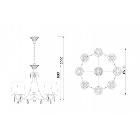 Lámpara de techo estilo clásico SOPHIE plata 8 luces