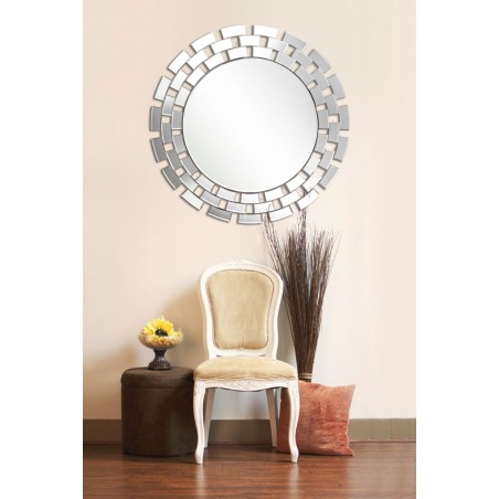 Espejo redondo 90cm con marco de cristales rectangulares