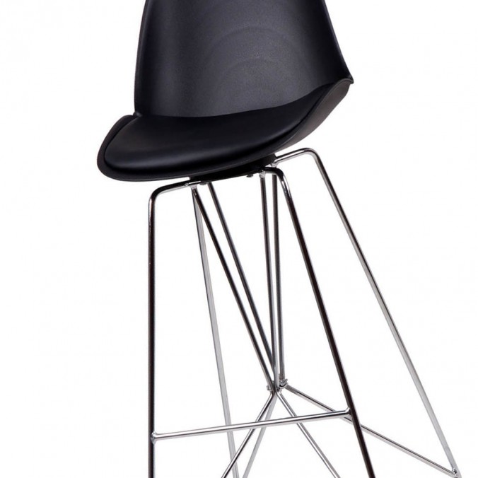 Taburete alto BRETT polipiel negro y acero