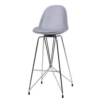 Taburete alto BRETT PU gris y acero