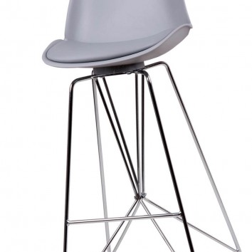 Taburete alto BRETT PU gris y acero 2