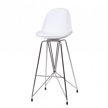 Taburete alto BRETT PU blanco y acero