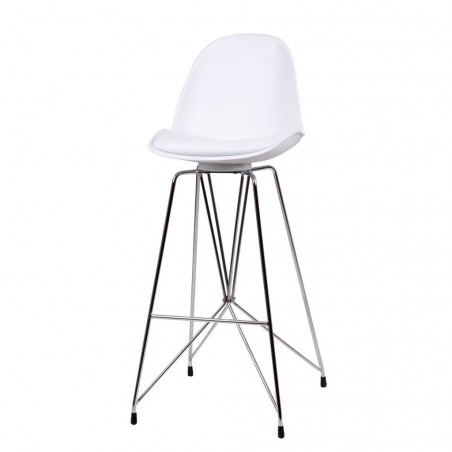Taburete alto BRETT PU blanco y acero