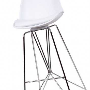 Taburete alto BRETT PU blanco y acero 2