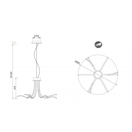Lámpara techo Corinto LED 60W convertible en plafón