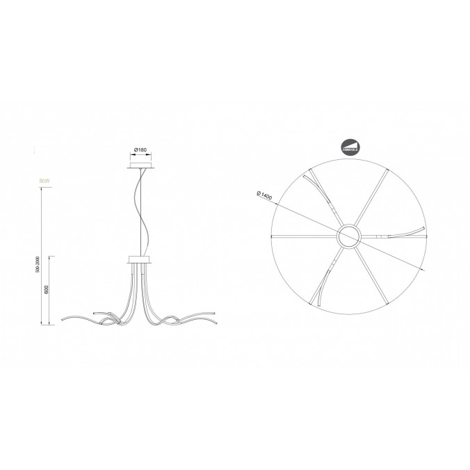 Lámpara techo Corinto LED 80W convertible en plafón