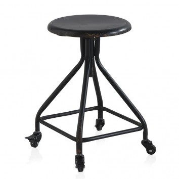 Taburete con ruedas estilo vintage negro 36x36x58h