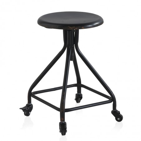 Taburete con ruedas estilo vintage negro 36x36x58h