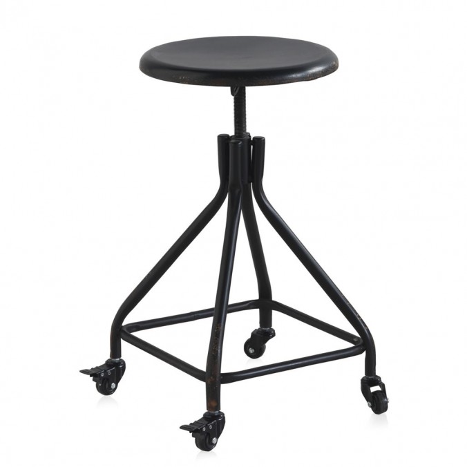 Taburete con ruedas estilo vintage negro 36x36x58h