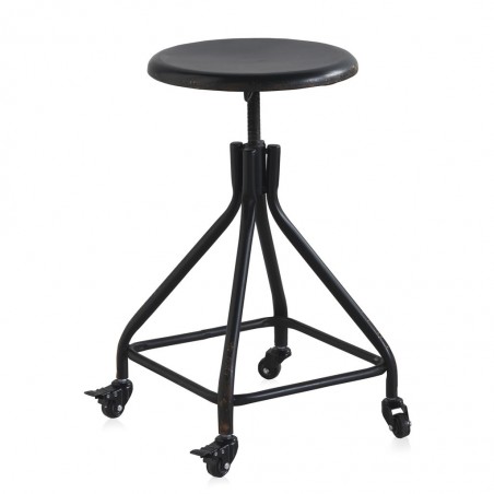Taburete con ruedas estilo vintage negro 36x36x58h
