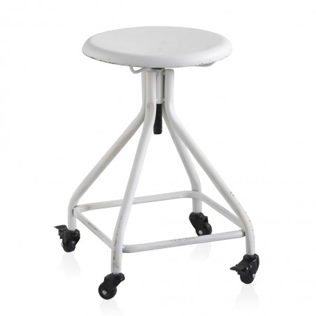 Taburete con ruedas estilo vintage blanco 36x36x58h