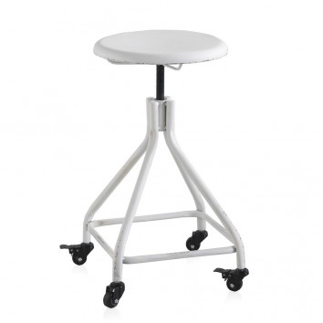 Taburete con ruedas estilo vintage blanco 36x36x58h 2