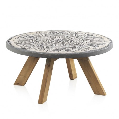 Mesa de centro redonda 79x38h madera y cemento