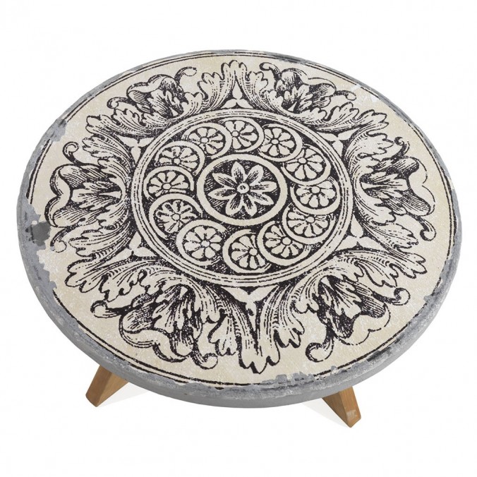 Mesa de centro redonda 79x38h madera y cemento