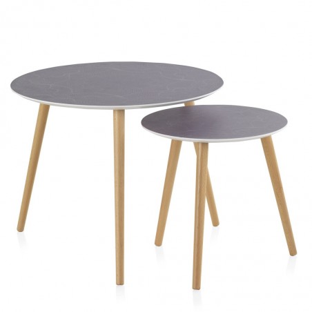 Set 2 mesas auxiliares redondas con serigrafía