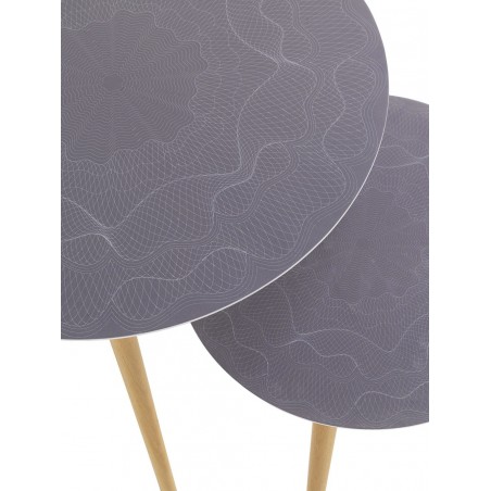 Set 2 mesas auxiliares redondas con serigrafía