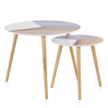 Set 2 mesas auxiliares redondas superficie multicolor