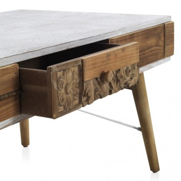 Mesa centro estilo étnico 110x60x49h madera reciclada 2