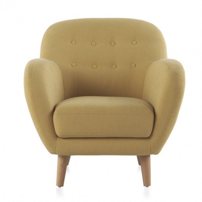 Sillón fijo de diseño tapizado mostaza 79x75x78h