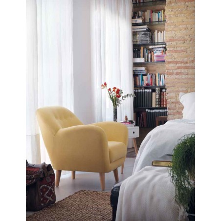 Sillón fijo de diseño tapizado mostaza 79x75x78h
