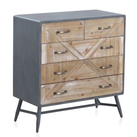 Cómoda 5 cajones estilo industrial abeto 78x41x82h