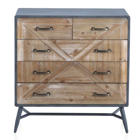 Cómoda 5 cajones estilo industrial abeto 78x41x82h