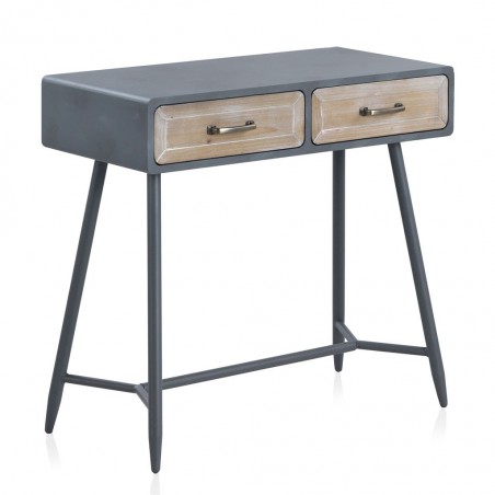 Consola 2 cajones estilo industrial abeto 80x41x75h