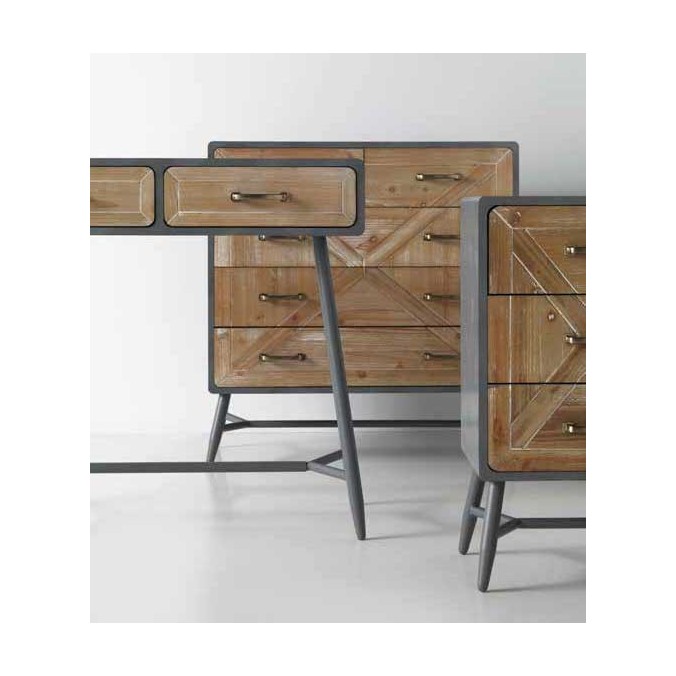 Consola 2 cajones estilo industrial abeto 80x41x75h