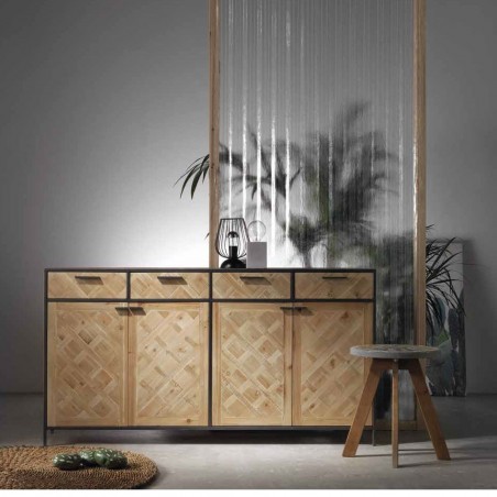 Aparador estilo industrial 160x40x85h hierro y abeto