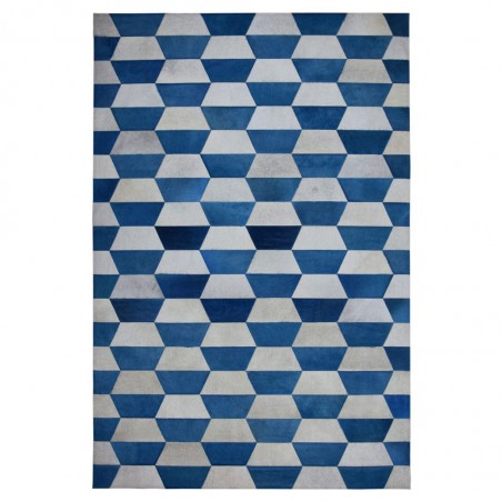 Alfombra piel de vaca MERENGUE trama trapecio azul - varios tamaños