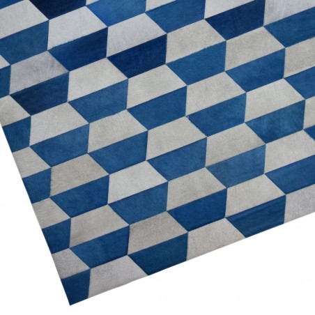Alfombra piel de vaca MERENGUE trama trapecio azul - varios tamaños